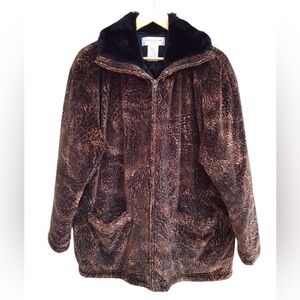 Jones New York Animal Print Velour Parka Coat Size Medium